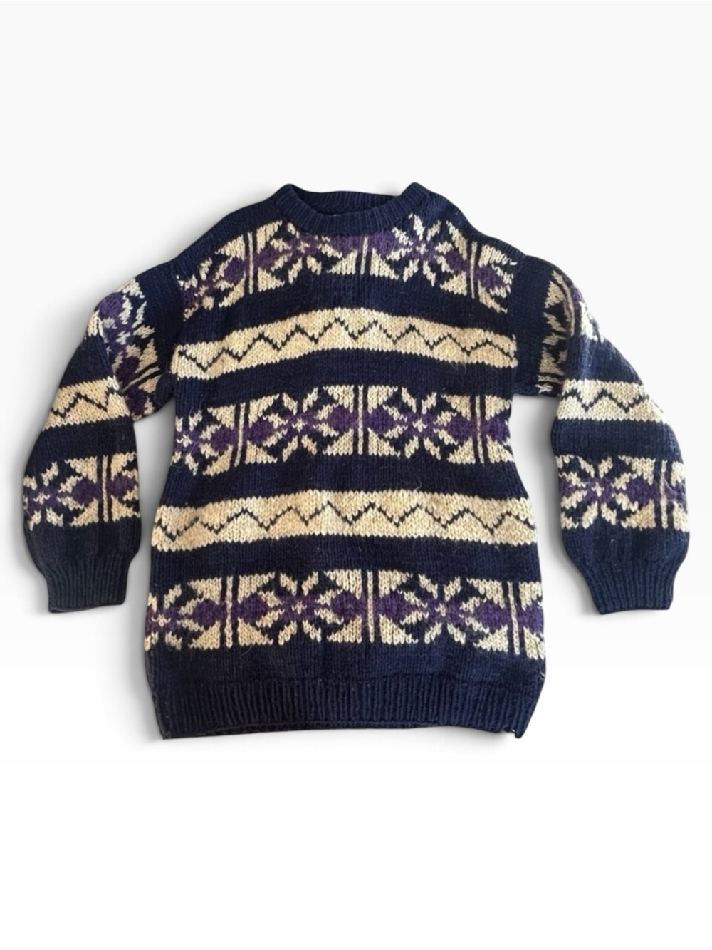 Handmade Vintage 90s 100% Wool Fair Isle Chunky Knit Unisex Sweater L/XL